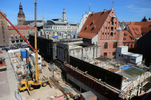 Jaunā Rīgas teātra būvdarbi no augsās